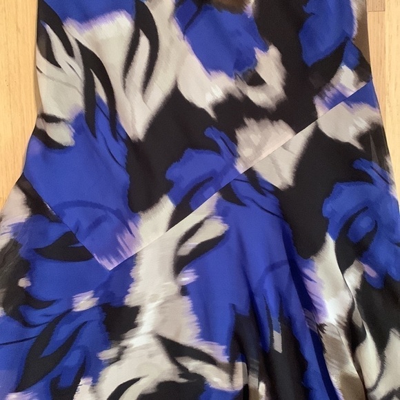 ADRIANNA Papell Blurred Chiffon Sleeveless Dress Drop Waist Blue/Black Women’s 4 - Picture 3 of 14